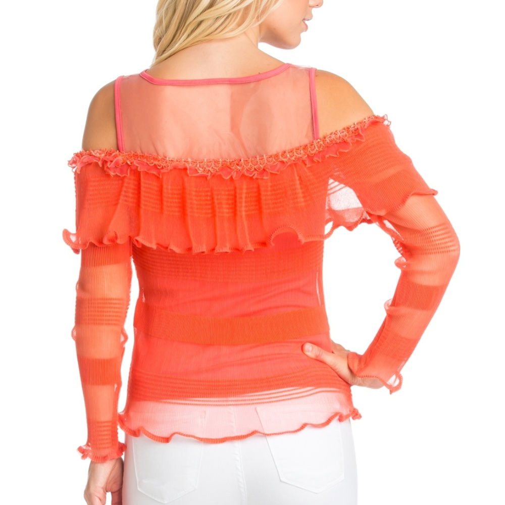 COLD SHOULDER KNIT TOP WITH RUFFLE - Picture 2 of 5
